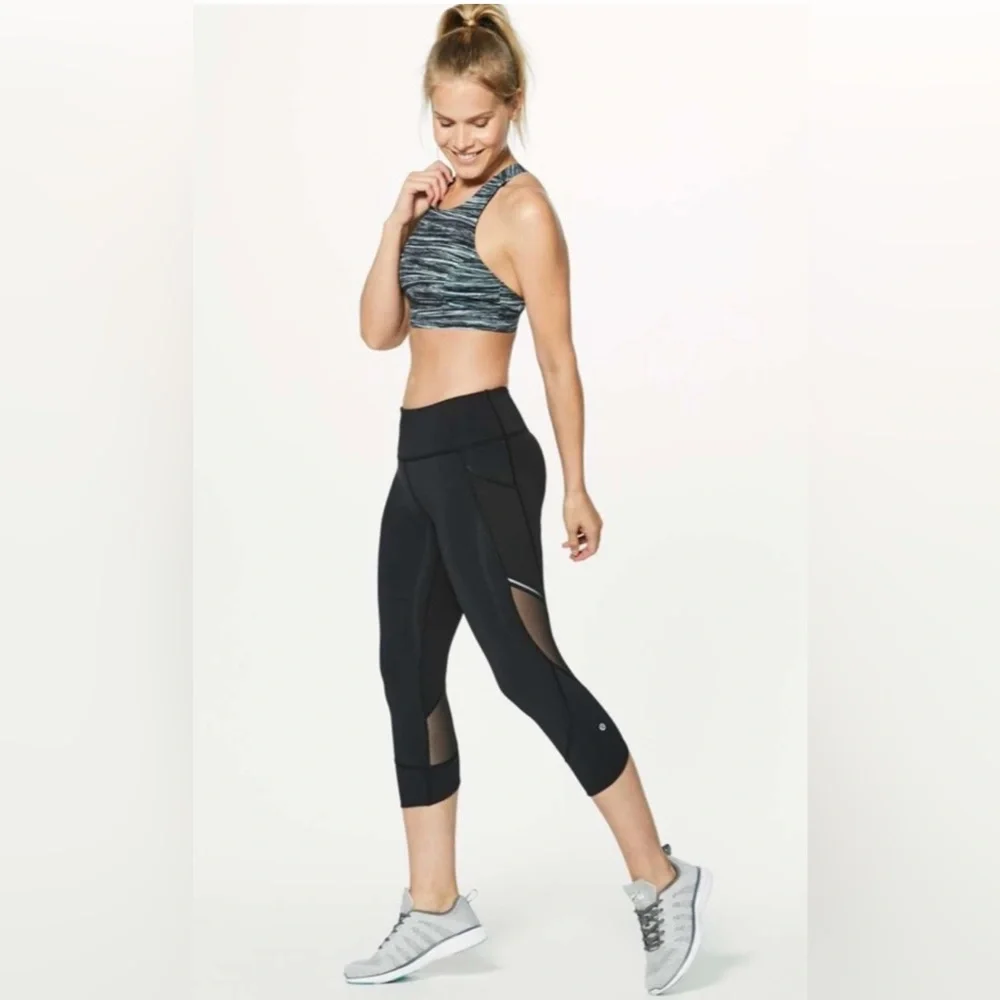 Lululemon Home Stretch Black Mesh Panel Cropped Leggings Size 6 - Picture 3 of 16